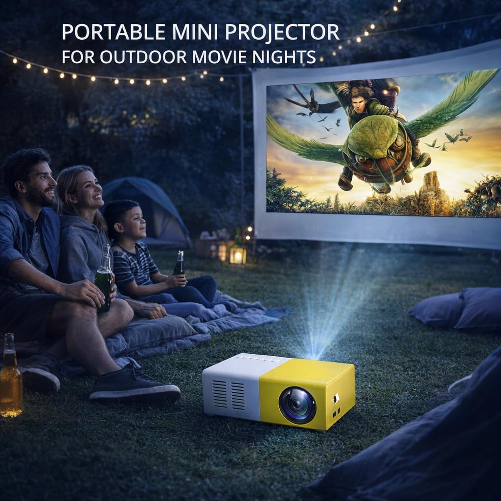 Mini Portable Projector - Unique Yellow & White Design, 100 Lumens, Supports 1080p Input, HDMI USB TF Card Remote Included - Perfect for Kids, Bedroom, Dorm Room, Travel & Outdoor Movie Nights
