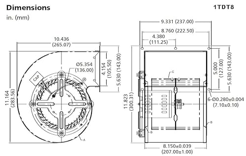 Dayton 1TDT8, soplador, 797/549 CFM, 115 V, 3.30/2.20 amperios