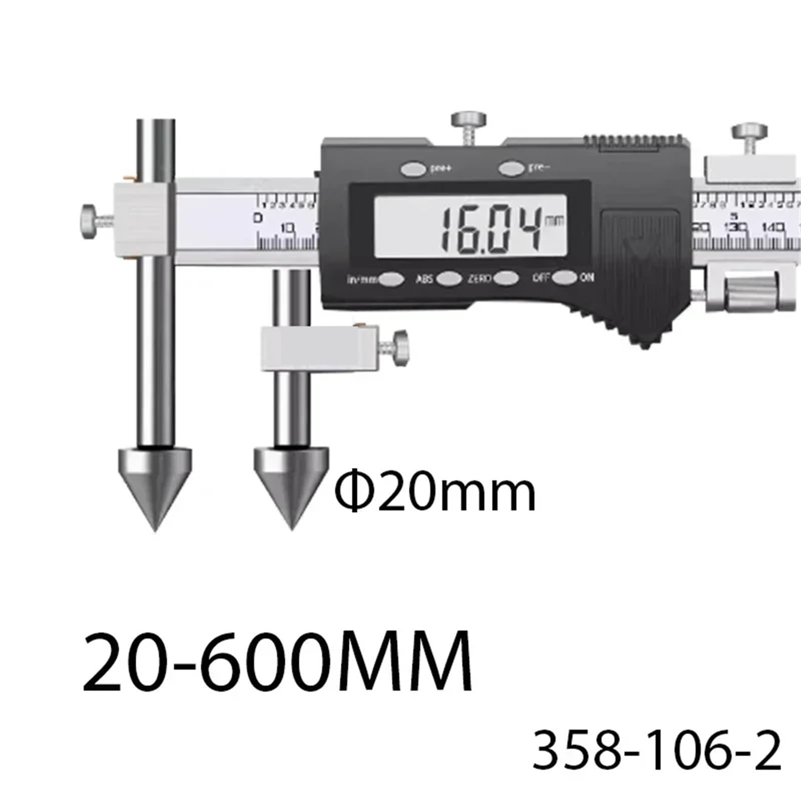 1 szt. 20-500 mm Wysoka precyzja Cyfrowy elektroniczny miernik ze stali nierdzewnej ze stożkową głowicą i odległością środkową(żółty)