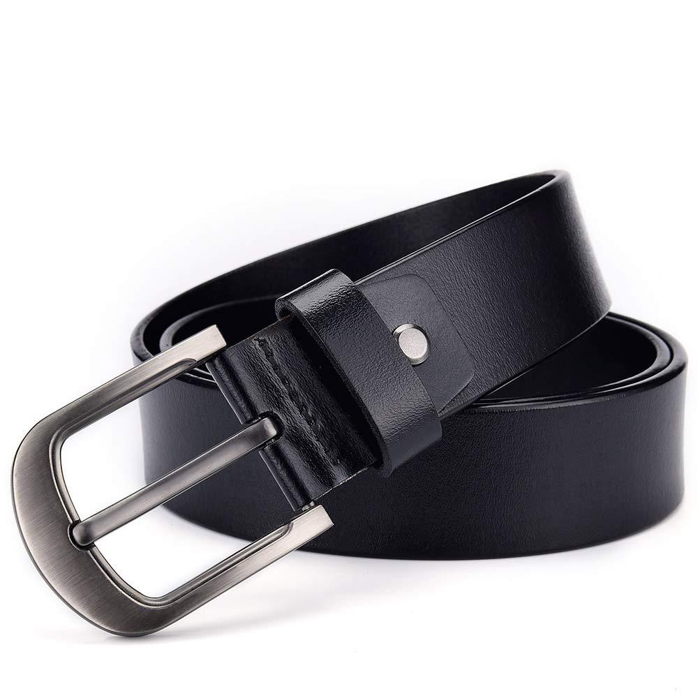 Mens Genuine Leather Belts Full Grained Strap Belt with Classic Prong Buckle Jeans Formal Work Wear ((34-36) Waist Size In Inch, Black)