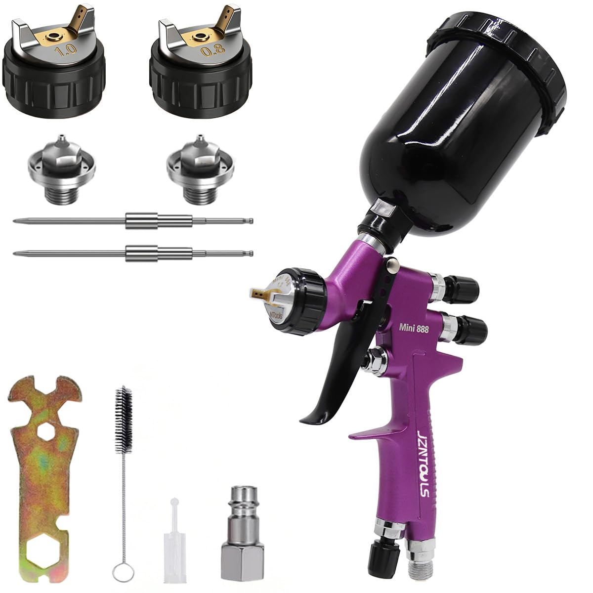 HVLP Mini Paint Spray Gun Gravity Air Spray Gun 250CC Cup Professional Pneumatic Air Paint Spray Gun Auto Repair Tool Painting Kit 3 Nozzle 0.8MM, 1.0MM, 1.2MM (Purple)