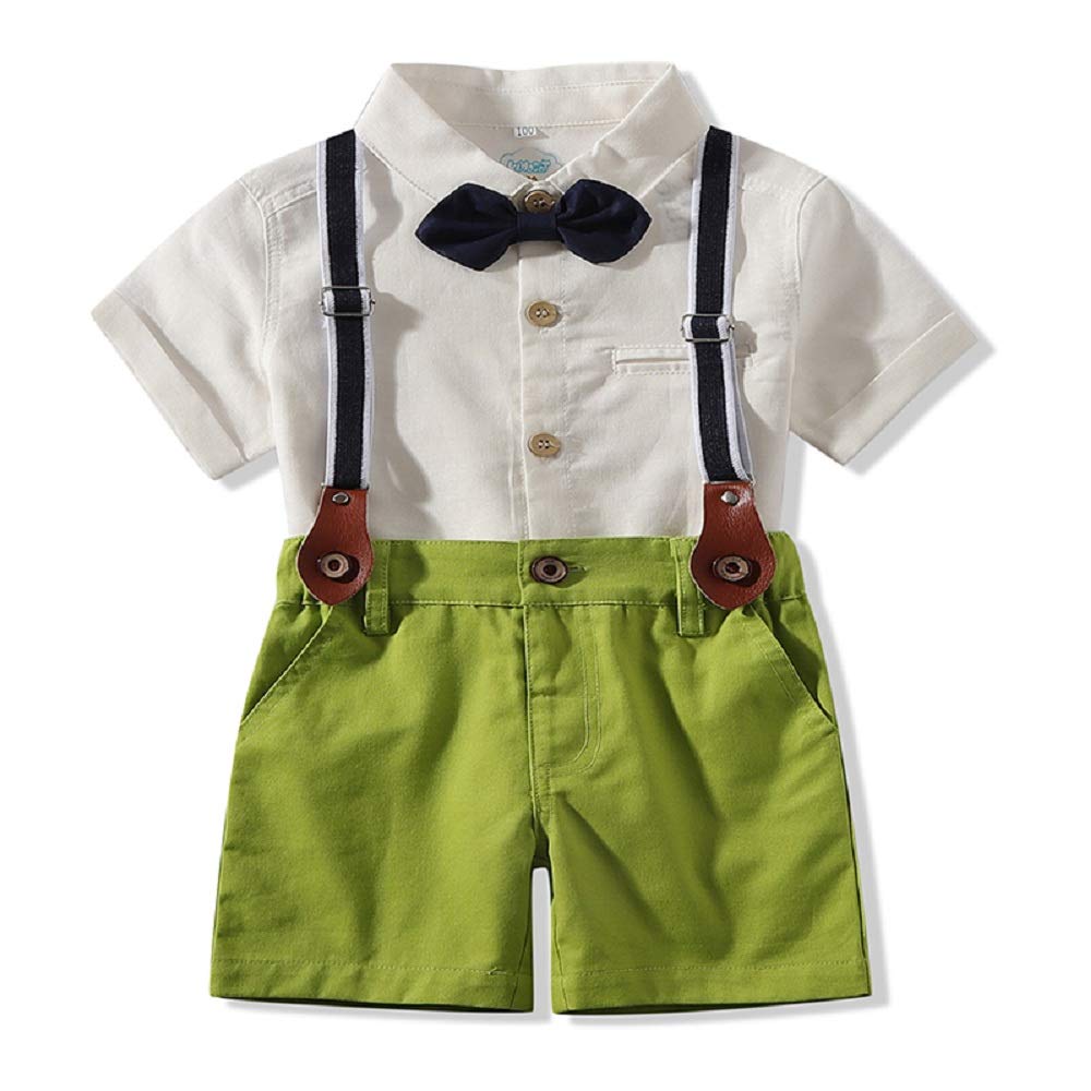 Tommelise Baby Boys Gentleman Outfits Suits, Infant Short Sleeve Shirt+Bib Pants+Bow Tie Overalls Clothes Set