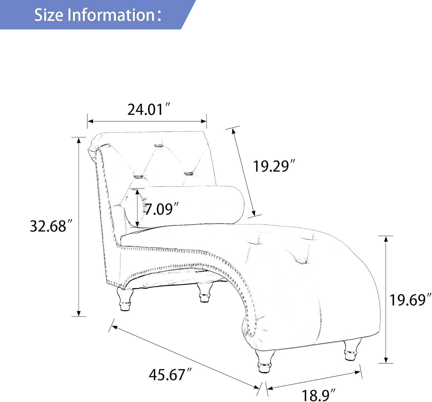 Alunaune Upholstered Chaise Lounge Chair Indoor Recliner Leisure Living Room Chair Rest Sofa Couch Armless with Lumber Pillow for Bedroom-Grey Fabric