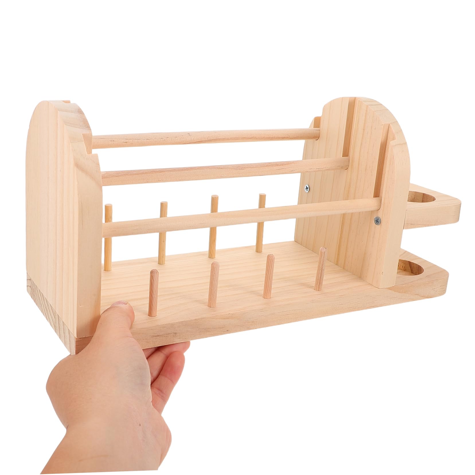 DOITOOL Estante de Hilo Portátil de Madera Dispensador de Ovillos Giratorio Doble Organizador para Ganchos de Crochet y Manualidades