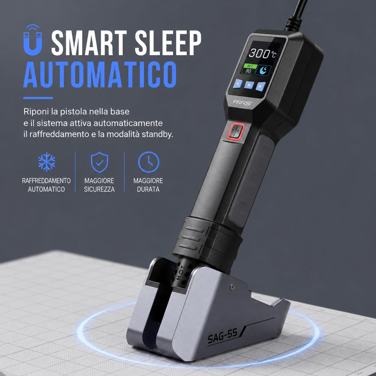 Pistola ad Aria Calda 550W con Controllo PID e Display LCD – Stazione di Saldatura Professionale per Elettronica SMD, 3 Preset, Smart Sleep, Flusso Aria Regolabile