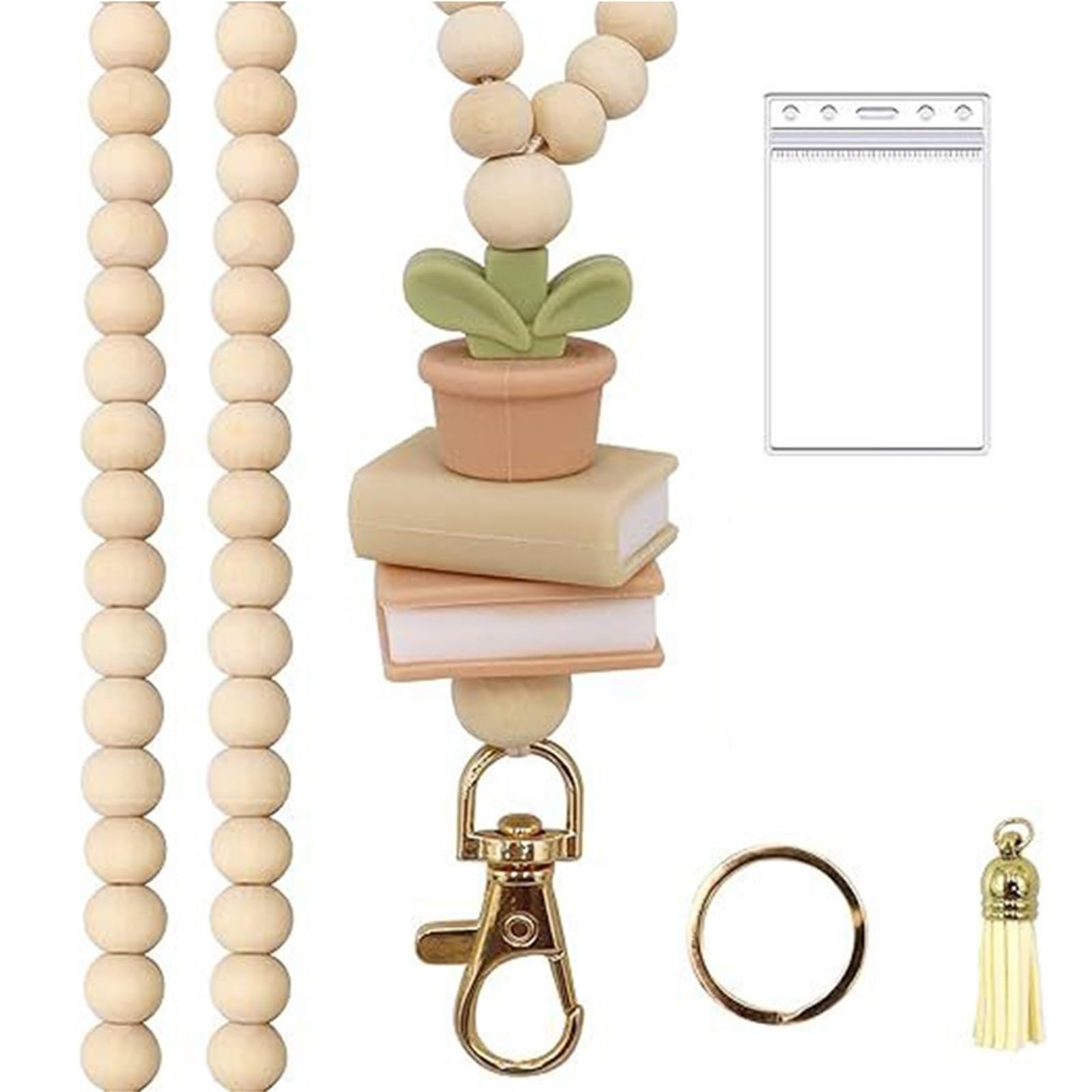 Teacher Lanyard with ID Holder, Wood Beaded Lanyards for Id Badges and Keys, Cute Keychain Lanyard for Teachers Nurses Students