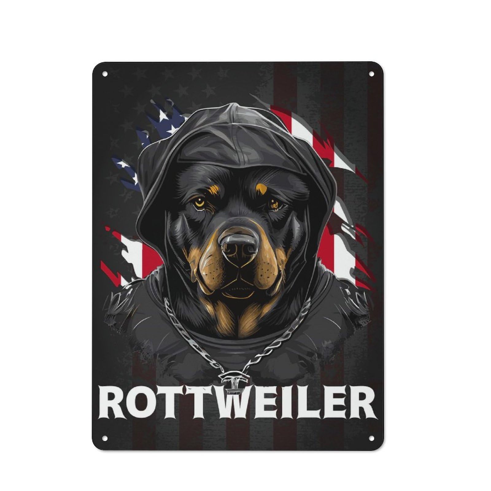 Junmoney Style-10 Tin Wall Plaque 40X30cm With Patriotic Rottweiler Usa For Home Office Or Studio, For Home Office Decor Fans