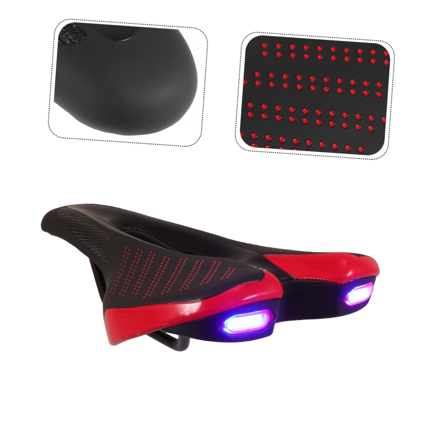 Selle de Vélo Confortable avec Lumière Arrière, Coussin en PU Antichoc pour VTT, Siège Ergonomique Noir et Rouge pour Cyclisme en Extérieur