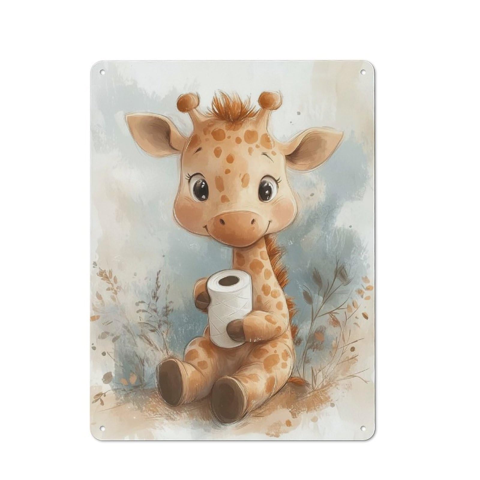 Junmoney Cute Giraffe With Toilet Paper Roll Shed Metal Sign With Design 40X30cm, Outdoor Room Shed Wall Decor For Shed, Garden Room, Porch Or Garage