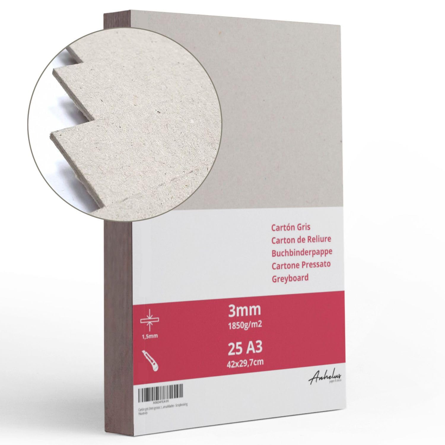 Szary karton o grubości 3 mm, format A3 – 25 1850 g/m2, karton do bindowania A3 – 25 – karton prasowany – karton do bindowania – rękodzieło – scrapbooking