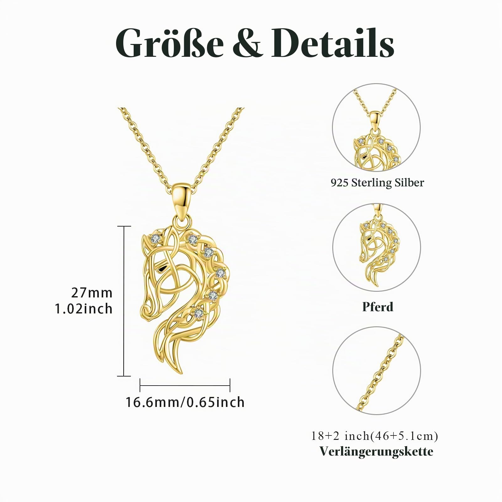 Pferde Halskette 925 Sterling Silber Pferde Anhänger Halskette Tierkette Schmuck Geschenke für Damen Mädchen Pferdeliebhaber Weihnachten Geburtstag Jahrestag Schmuck