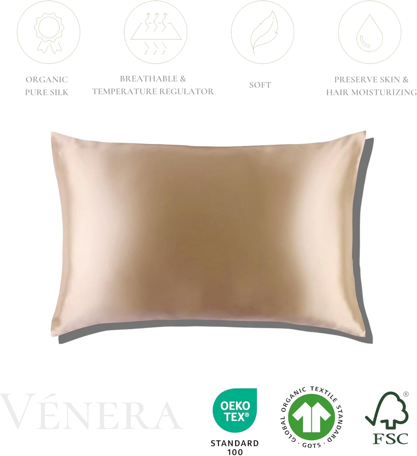 100% Pure 22 Momme Mulberry Silk Pillowcase - Envelope Closure Silk Pillow Case