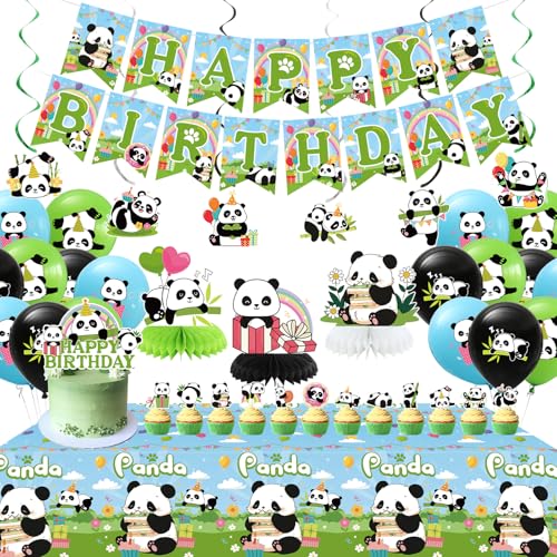 KEFAN Panda Birthday Party Decorations Panda Party Supplies including Banner Cake Toppers Table Centerpieces Balloons for Panda Birthday Party (LQ)
