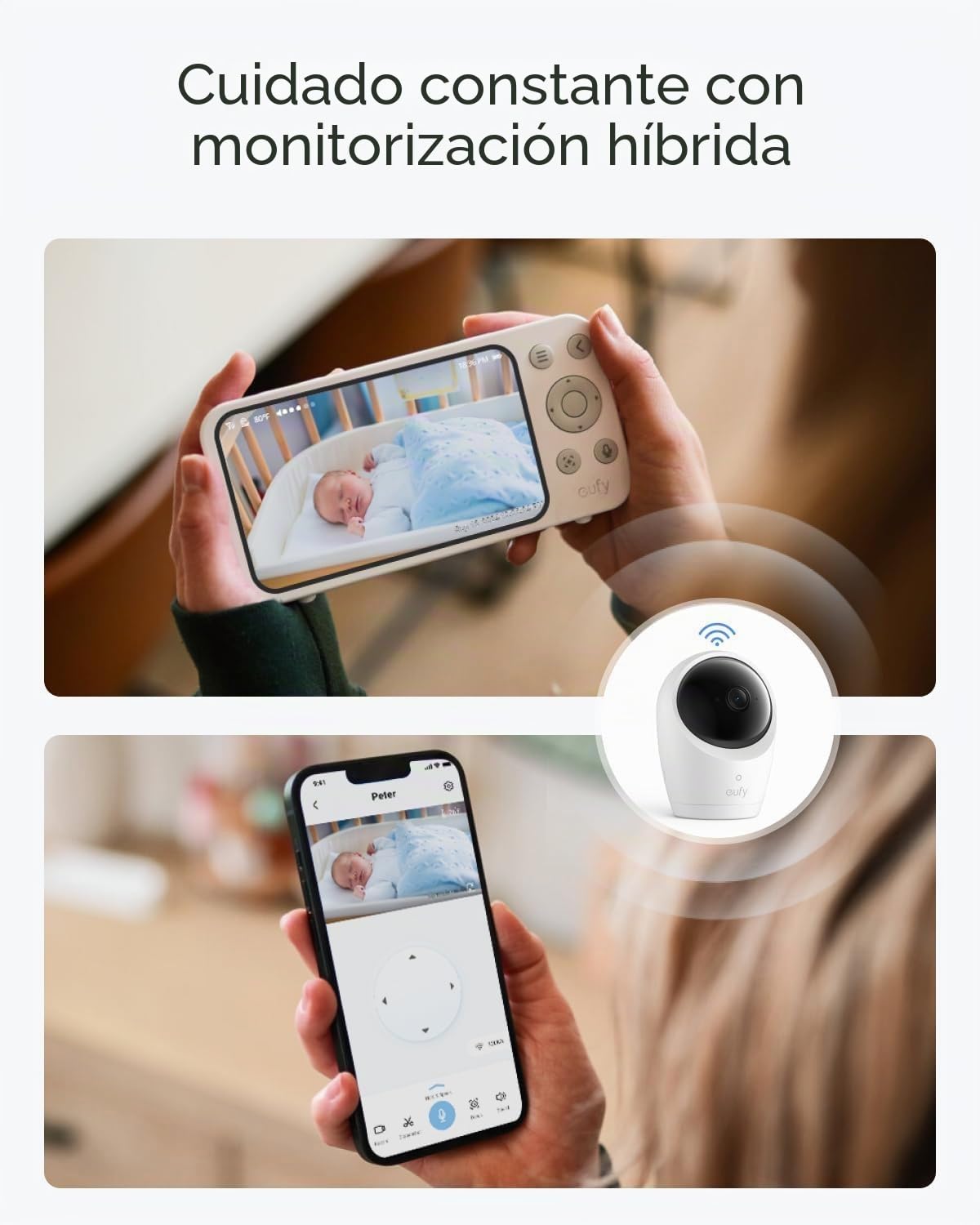 Monitor de Bebé eufy E20, Cámara 2K HD con Control Fuera de Línea, Visión Nocturna Ultra Clara, Zoom 4X, Batería Integrada, ANR, Alarmas Inteligentes, Interruptor de Privacidad