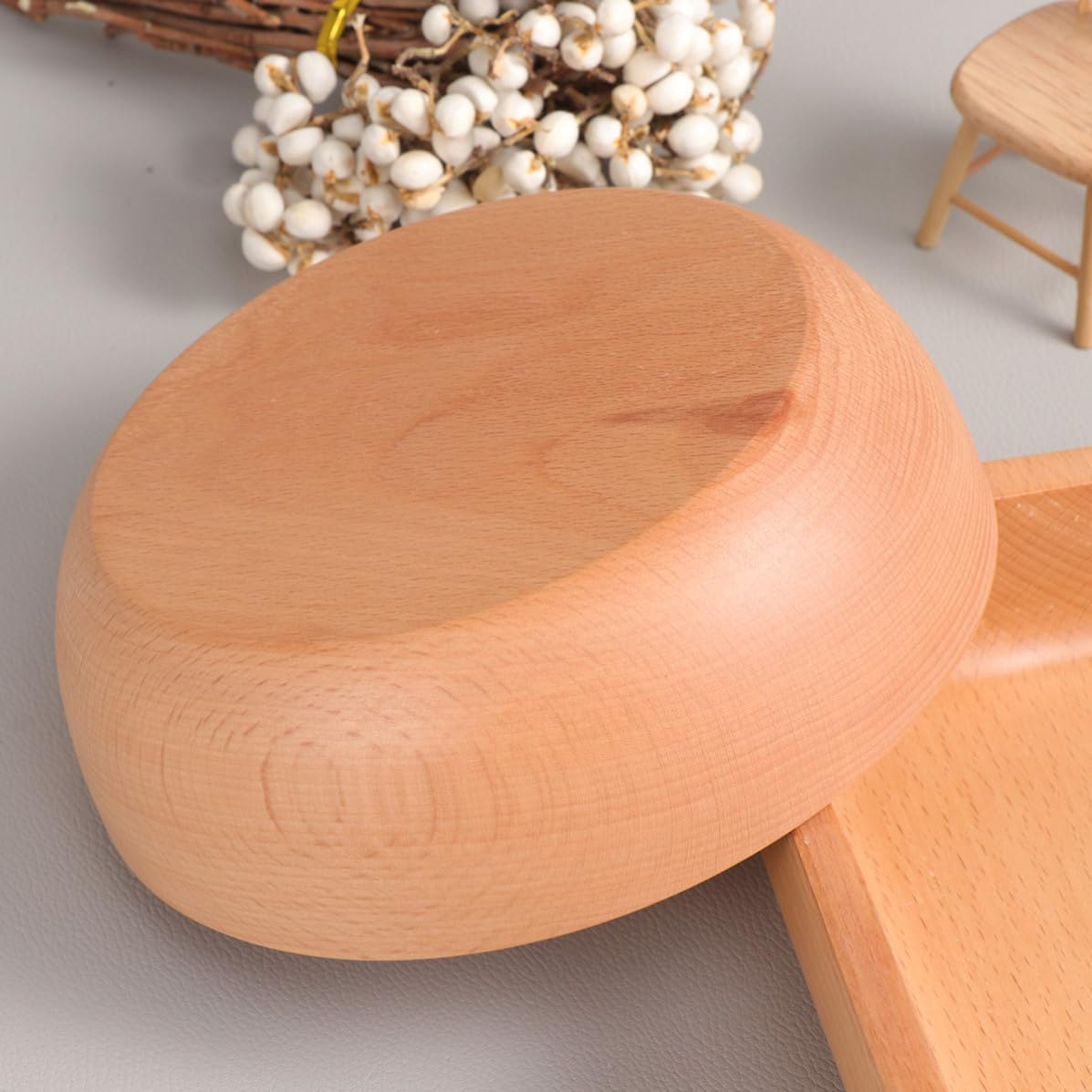 Outanaya Wooden Salad Bowl Japanese Style Flat Bottom for Home Restaurant