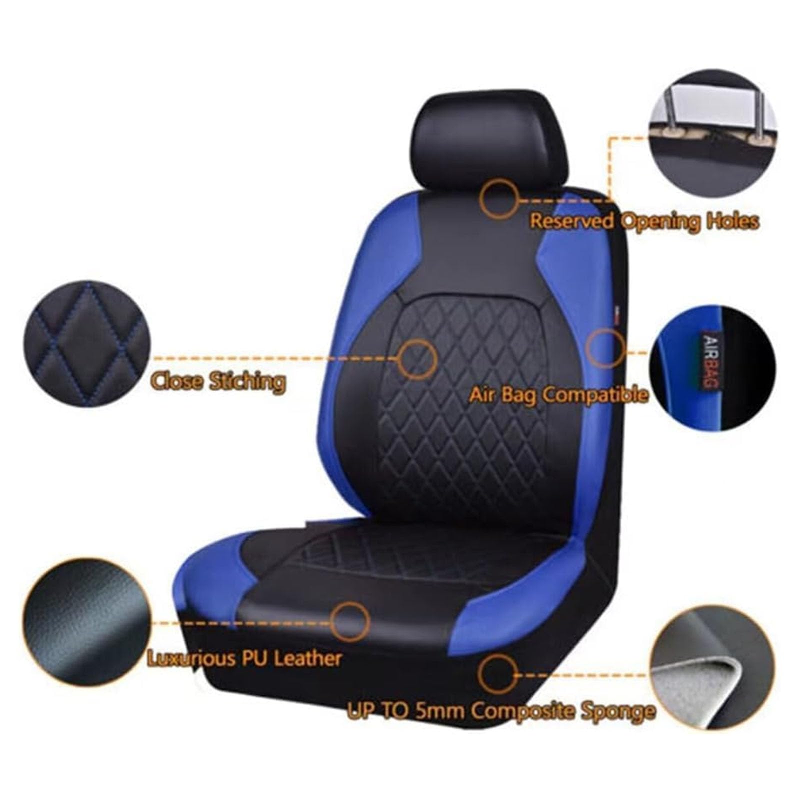 2Pcs Fundas Asientos Coche para Ford Puma Puma ST 2000-2024, Coche Delanteros Traseros Protectors Juegos Cubreasientos Cómodo Transpirable Interior,D/Black-Blue
