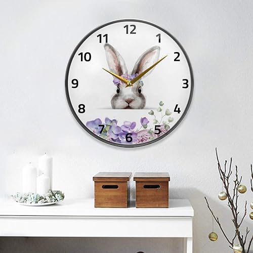 Miniatura 7 de ALAZA Reloj de pared de conejo con flores, funciona con pilas, silencioso, sin tictac, para decoración de sala de estar, 12 pulgadas  9.5 pulgadas