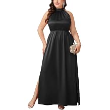 CYCLAMEN Plus Size 0X-4X Satin Halter Neck Dress A-line Maxi Long Dresses Wedding Guest Cocktail Evening Gowns