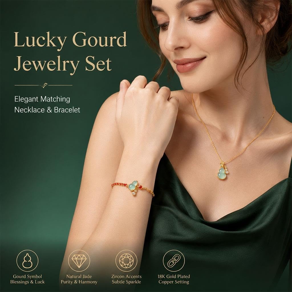Set De Joyería De Calabaza De Jade Natural, Collar Pulsera