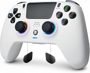 DoJoZone Wireless Controller Compatible with PS4/Pro/Slim, Bluetooth Gamepad with RGB Light, Hall Effect Trigger, 3.5 mm Headphone Jack, Programmable, Vibration, 6-Axis Sensor, White