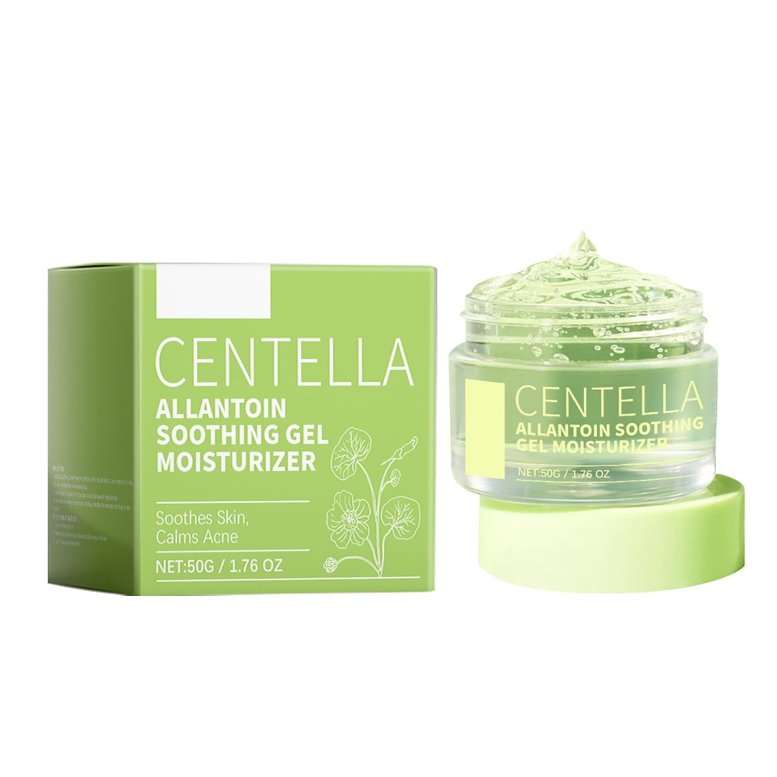 Glad2Glow Centella Allantoin Beruhigendes Gel-Feuchtigkeitscreme Ohne Alkohol Duft & Öl Beruhigendes und feuchtigkeitsspendendes Gesichtsgel für alle Hauttypen 1 Stück YbD013 (Green, 5x5x4.1cm)