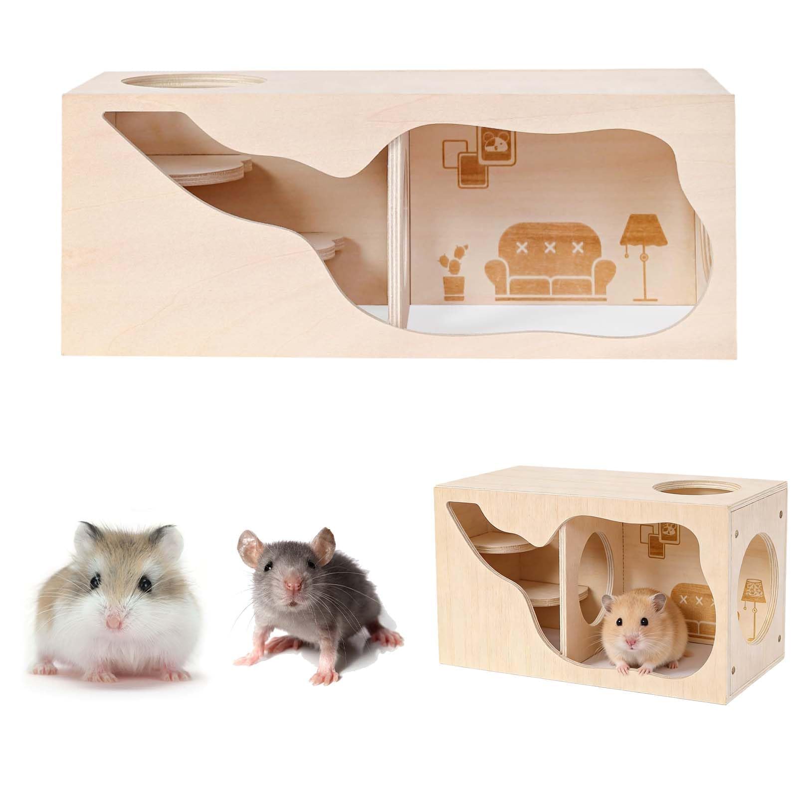 Maison à Hamster en Bois, Maison Cochon d'Inde Bois, Maison en Bois pour Hamster, Maison de Hamster pour Gerbilles, Maison Hamster, Convient aux Hamsters Nains, aux gerbilles et aux Souris.