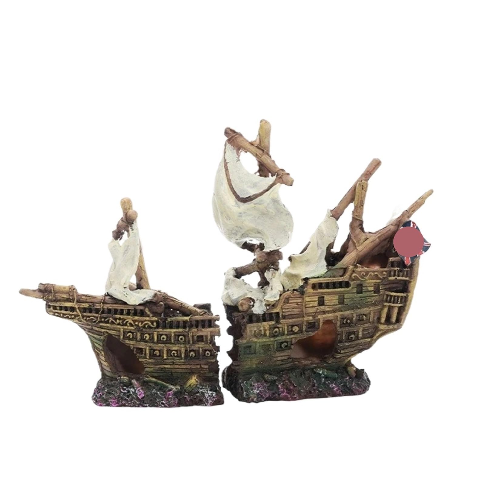 QuxetlRyz Aquarium Tunnel Decoration Pirate Ship Aquarium Ornament Resin Sunken Shipwreck Fish Tank Hideout Cave Betta Habitat Underwater Landscape Decoration(SIZE E)