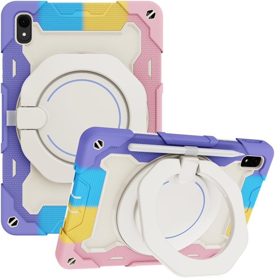 IVY Handheld Rotating Ring Bracket Armour Silicone Case for MatePad 11 (2023) Tablet - [Shoulder Strap][Angle Adjustment] - Colorful Pink