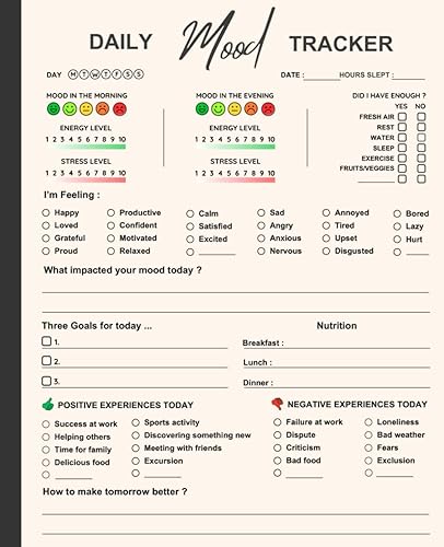 Mood Tracker Journal: Daily Mood Tracker Notebook | Daily Health &amp; Wellness Diary with Prompts | Mental Health Diary