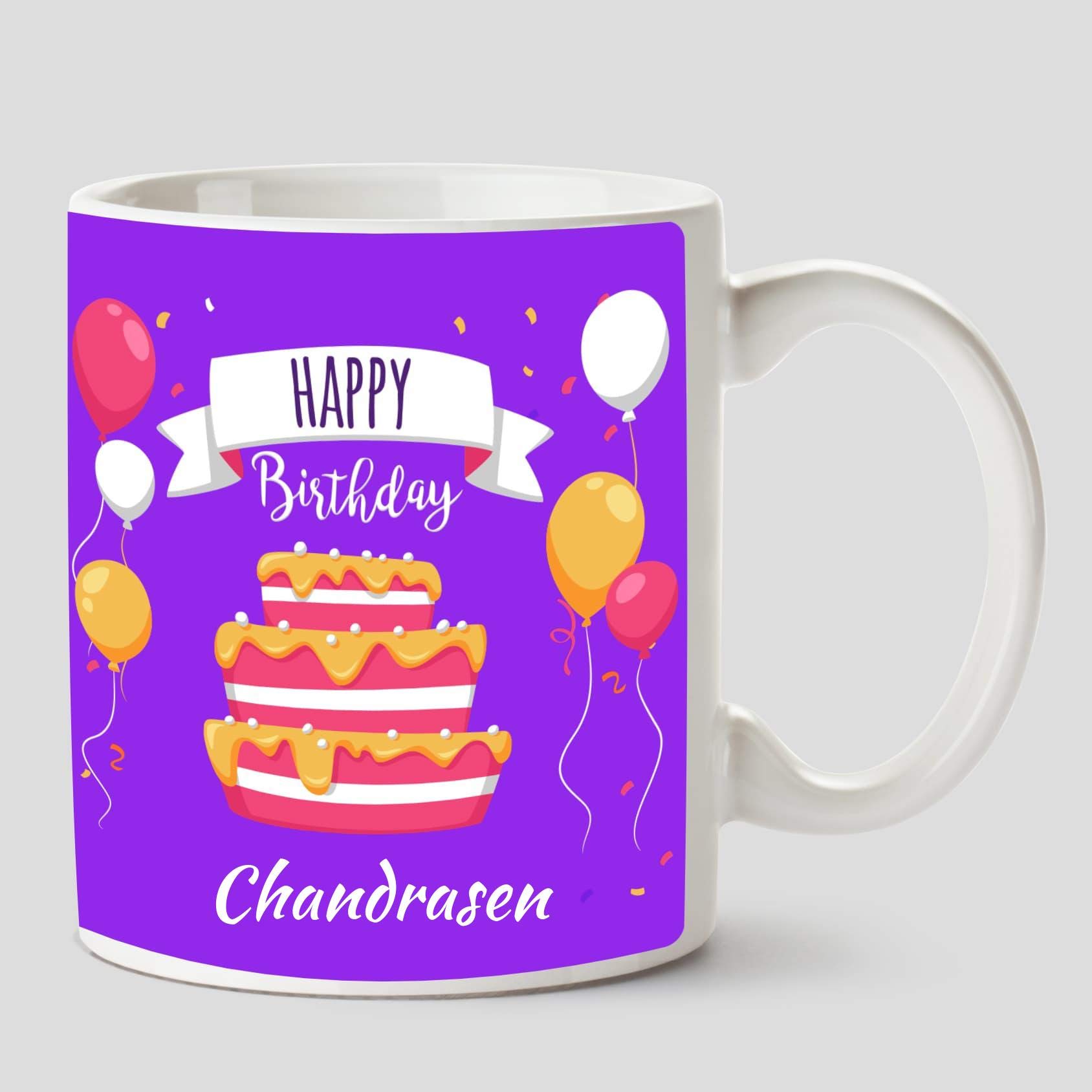 Chanakya Ceramic Happy Birthday Chandrasen Ceramic Name Coffee Mug, White, 350 Ml