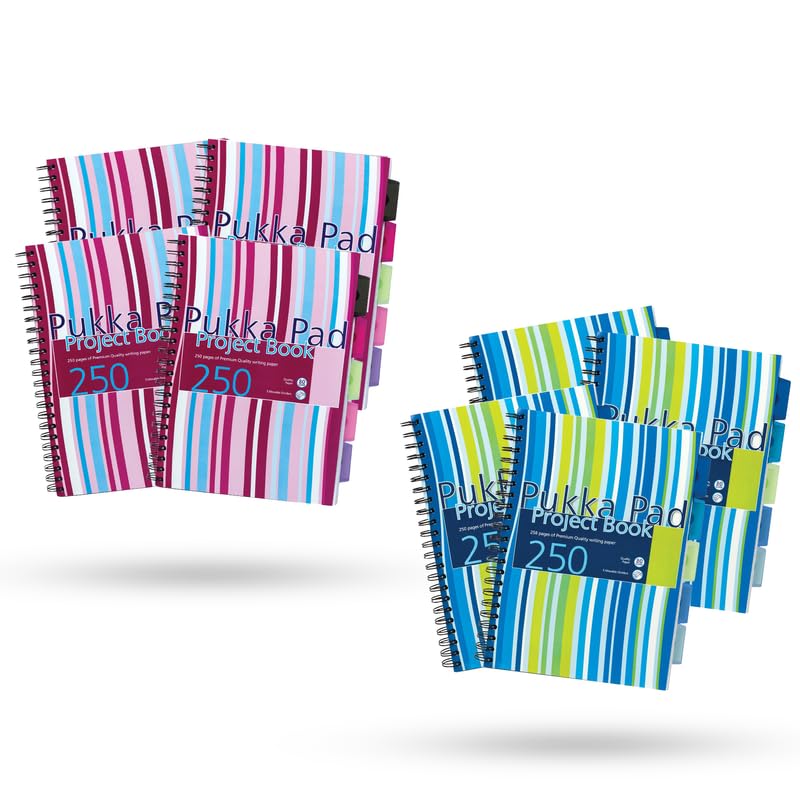 DLM Direct Pukka Pad Project Book – Quaderno per progetti con copertina in polipropilene a righe, 250 pagine perforate e 5 divisori, quaderno A4 rilegato a filo, per scuola, ufficio
