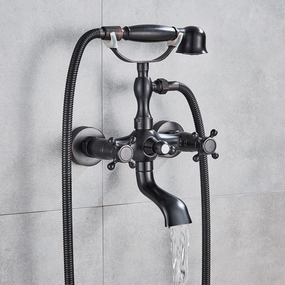 ZYCHSJXA Antique Brass Floor-Standing Bathroom Faucet Set - Dual Knobs Mixer Tap with Swivel Tub Spout & Wall Mounted Bath Shower Elegant Bathtub Faucets for Luxurious Bathrooms