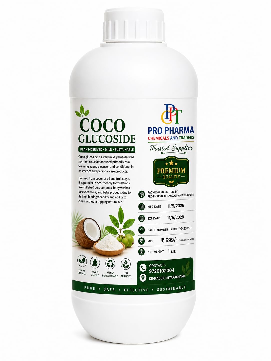 Pro Pharma Chemicals | Coco Glucoside, Plant-Derived Mild Non-Ionic Surfactant, Sulfate Free, 1 Litre-picture-31