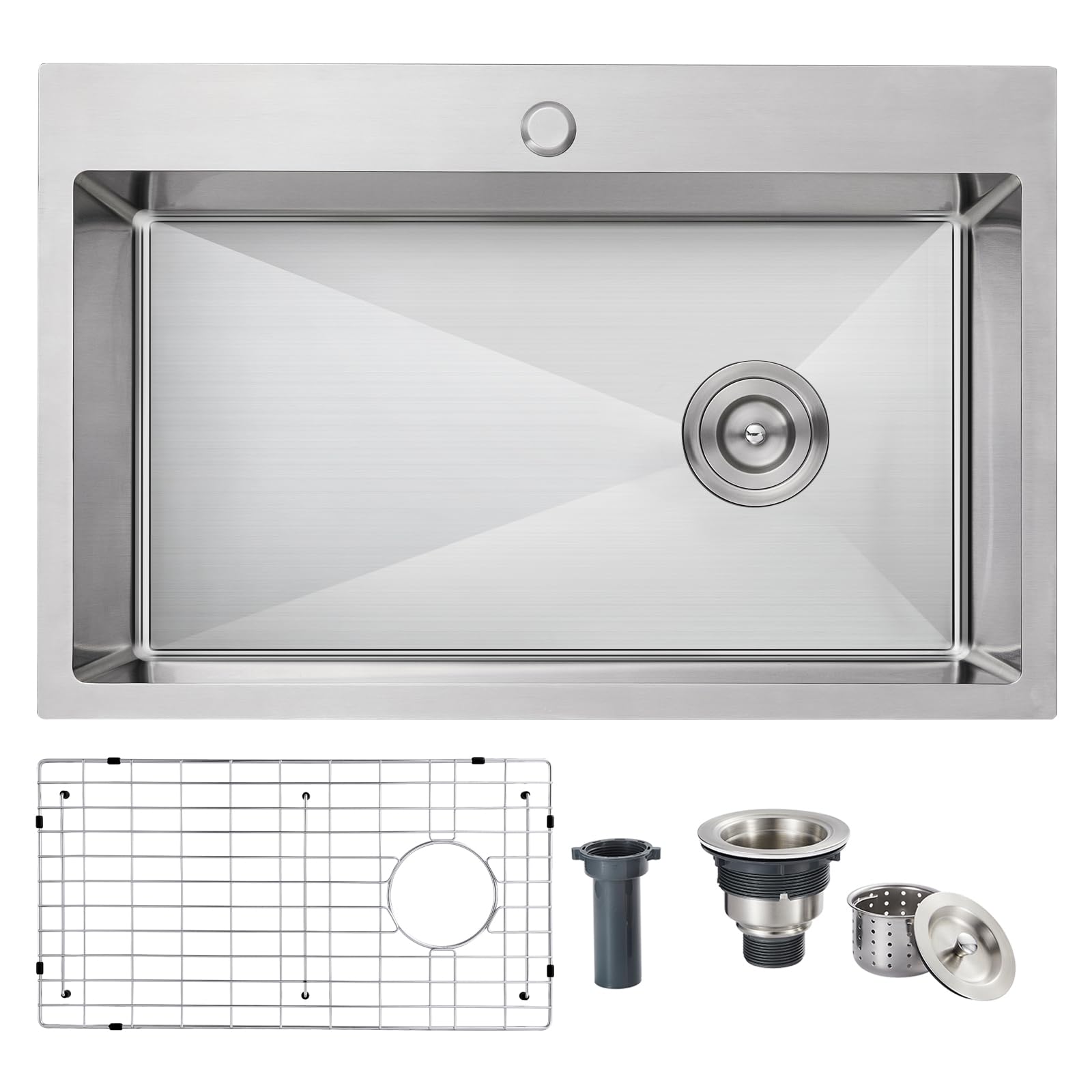 Évier de cuisine de 71,1 cm en inox brossé au design contemporain épuré