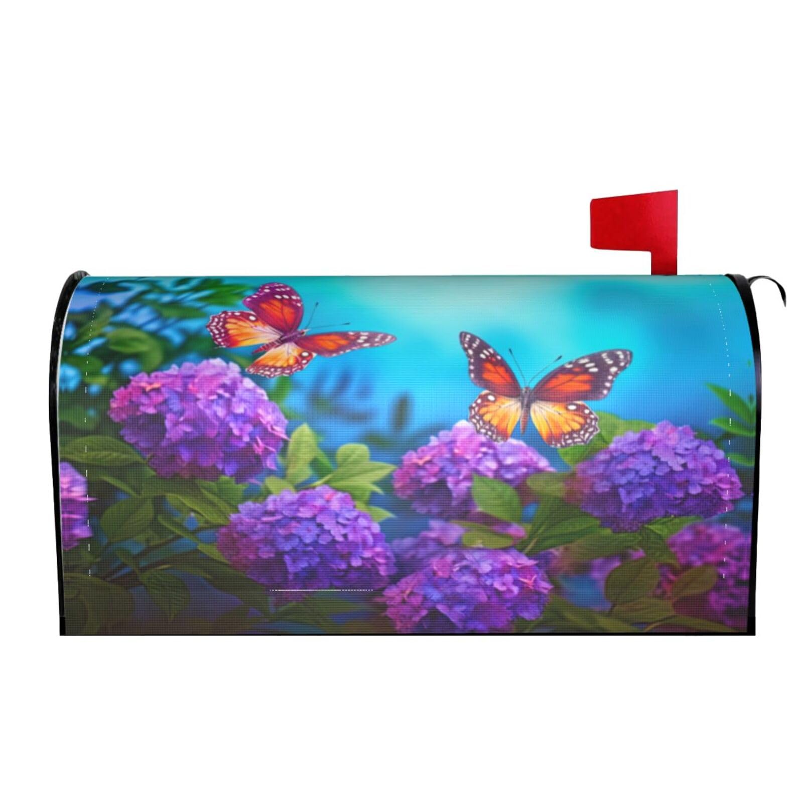 Hydrangea Flowers with Butterflies 01 Mailbox Covers Magnetic Wraps Post Letter Box Cover Garden Home Decor