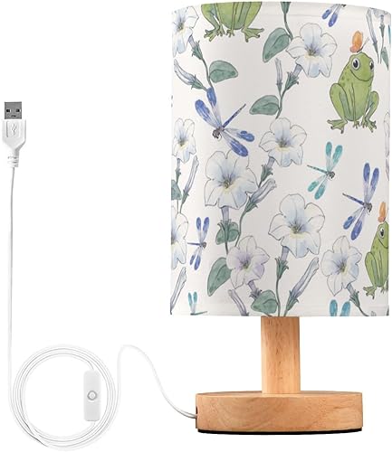 Miniatura 2 de Lámparas de mesa de noche de baño con puerto USB, rana, flores, libélulas, lámparas de mesa para mesa de vidrio para niñas