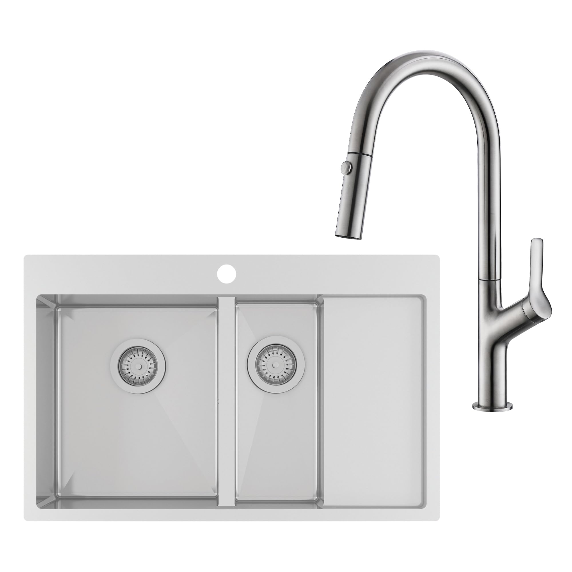 Edelstahlspüle Gurari LUN151N-L + Küchenarmatur GRATA 7723 Einbau Spüle 780x500 mm, Stainless steel, Rechteckiger