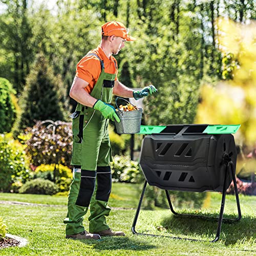 Yitahome Large Outdoor Dual Bin Composter Tumbling, 43 Gallon Rotating Compost Bin With 2 Sliding Doors And Aeration System, Garden Compost Tumbler, Bpa Free (2X21.5 Gallon,Green) #TOP1