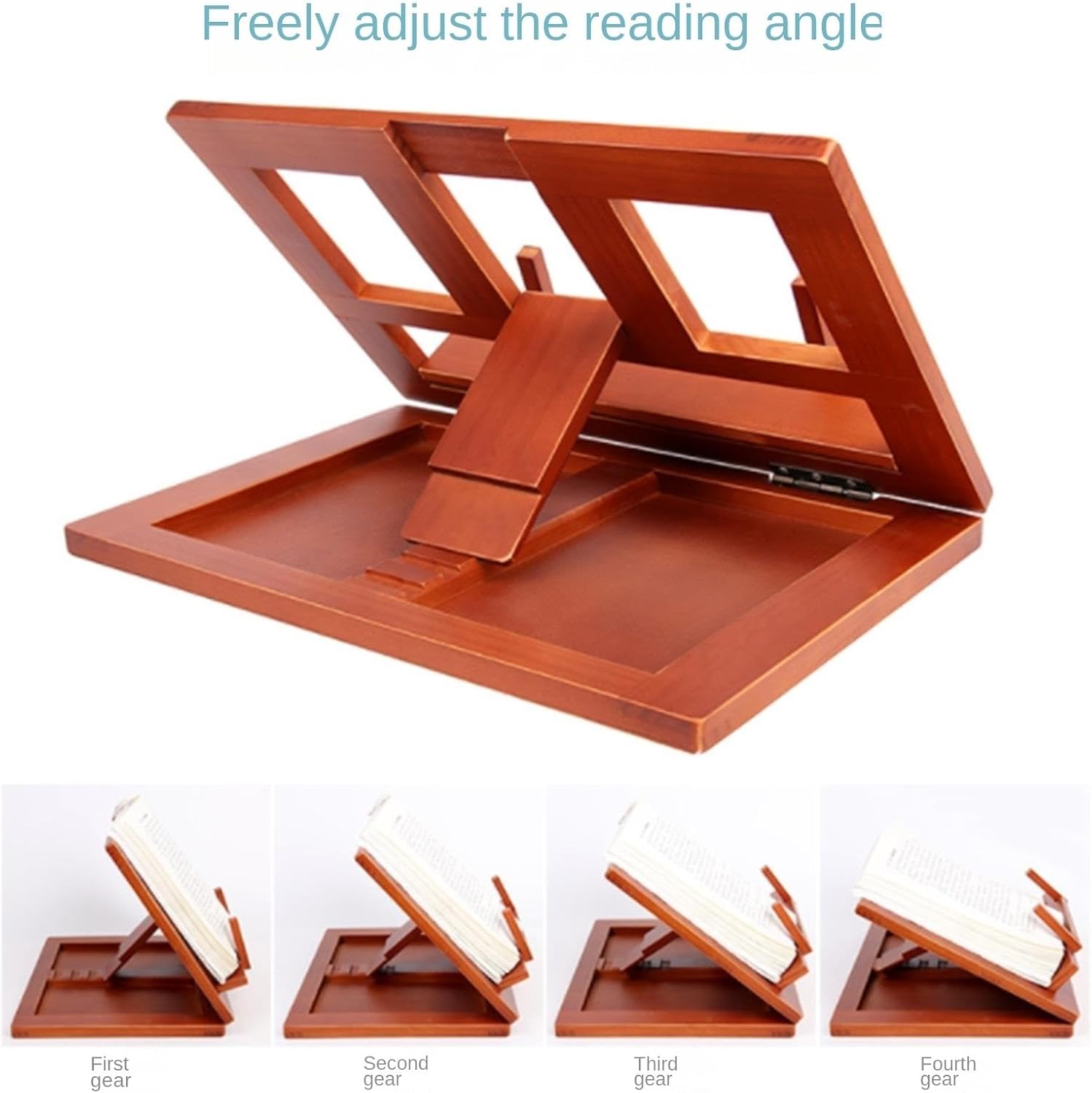 Recipe Holder Adjustable Wooden Bookshelf Multifunctional Foldable and Portable Suitable for Recipe Books Cooking Helper
