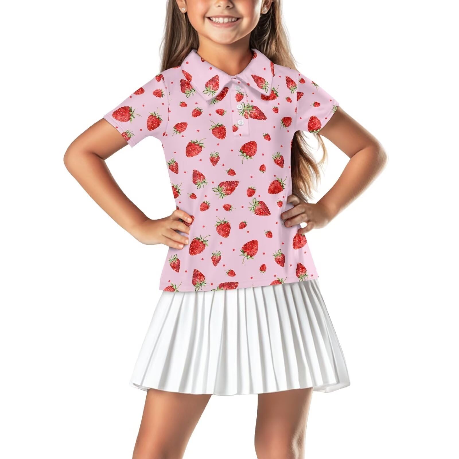 Girls Short Sleeve Golf Shirt 3 Button Up Lapel Collar Tennis Shirts Quick Dry Uniform Athletic Tank Tops for 5-14Y