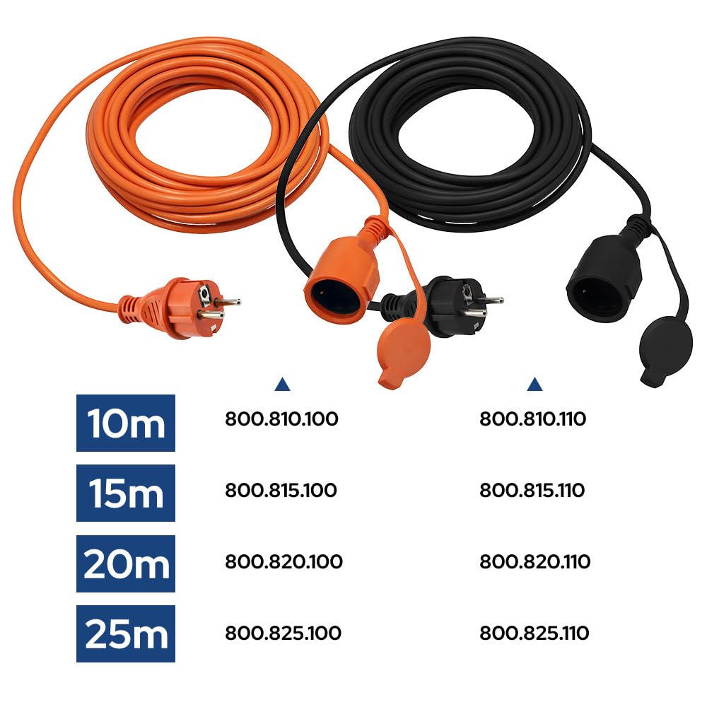 Rallonge Électrique Extérieure 10m IP44 3×1,5 mm² 2000W Noir - Câble Prolongateur Étanche avec Fiche Uni-Schuko et Prise Type F avec Clapet - Rallonge pour Tondeuse, Jardin, Chantier - Horoz Electric