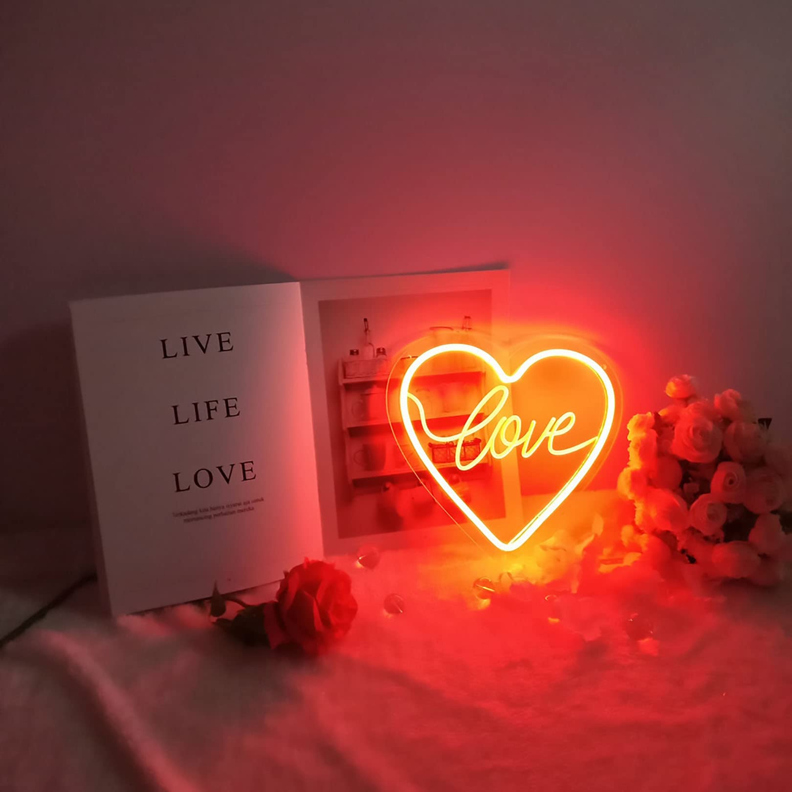 Cartel de neón LED Nube y corazón de amor Fiesta de cumpleaños Decoraciones para el dormitorio Regalo (Red)
