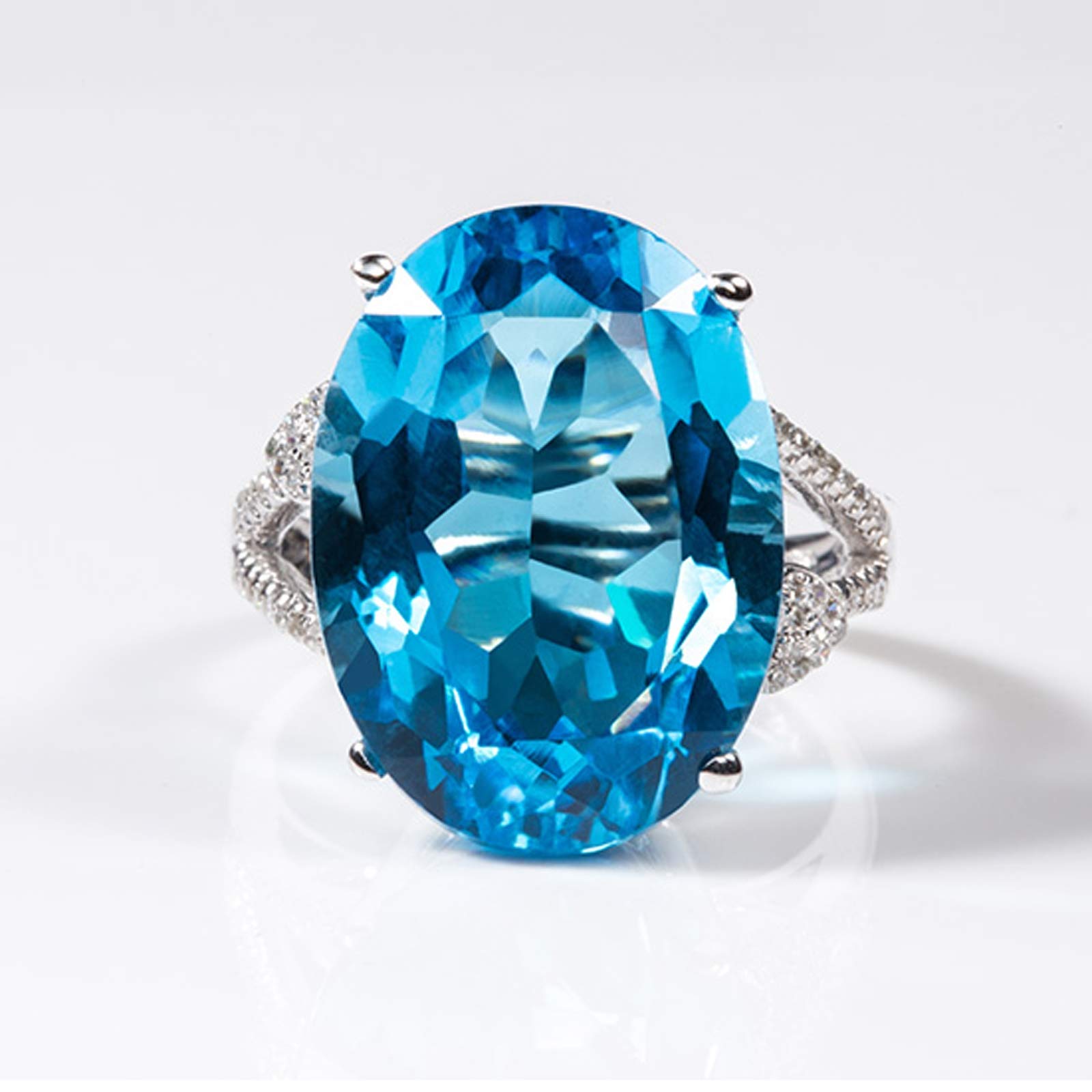 Beydodo Pierścionek z białego złota 750 duży owalny topaz 18,51 ct pierścionek zaręczynowy dla kobiet z diamentem e białe złoto, 54 (17,2), colore: białe złoto, cod. TLLWGZ4245