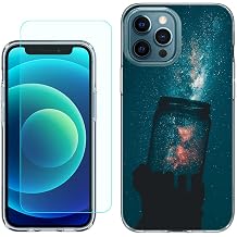 [Bottled Milkyway] Compatible for Apple iPhone 12 /iPhone 12 Pro6.1 in Clear Shockproof Rugged TPU Phone Cover case+Tempered Glass Screen Protector