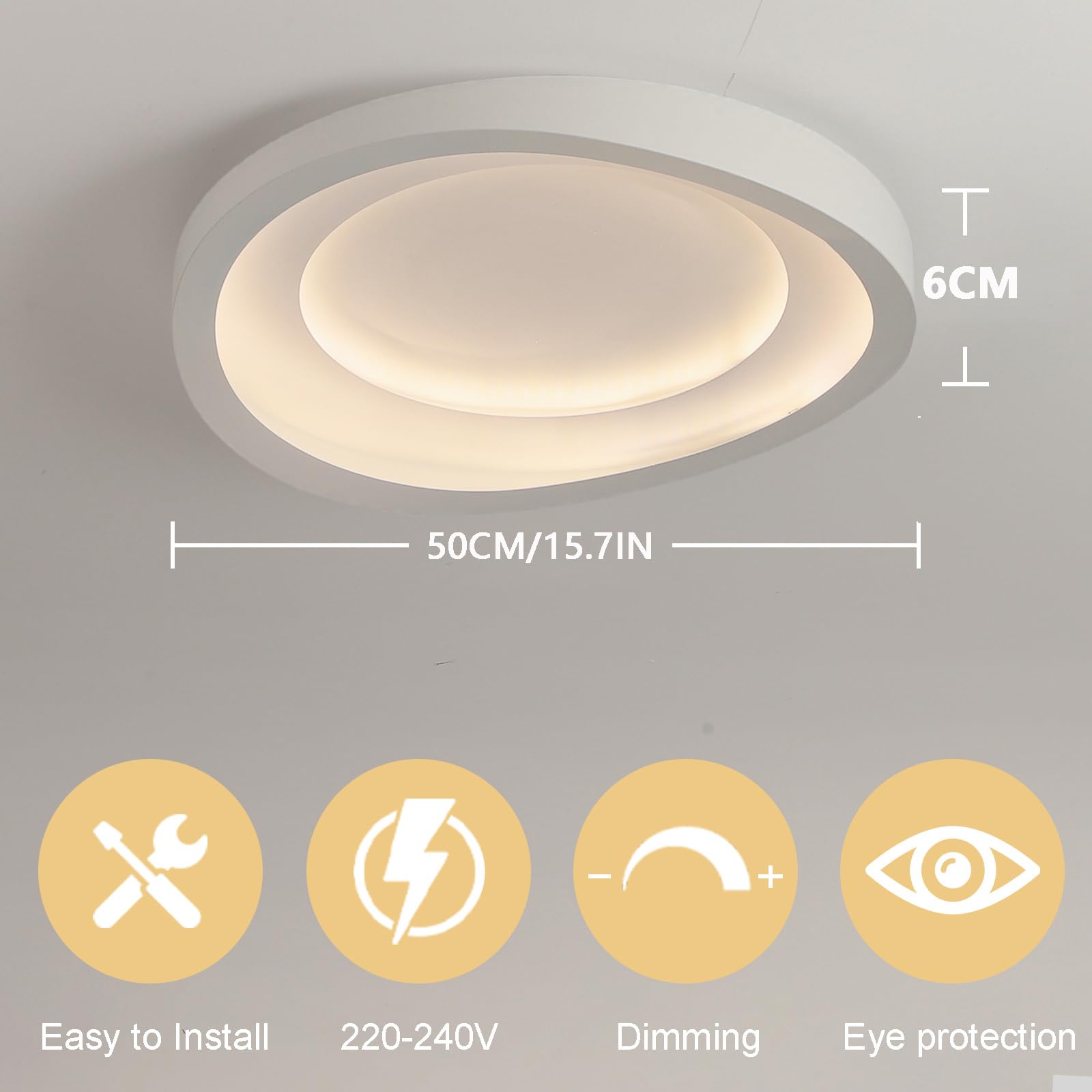Moderne Deckenleuchte, 50CM Dimmbare 3000K-6500K Deckenlampe Schlafzimmer, Minimalistische Kreativitätsform Lampe Deckenlampe für Wohnzimmer Schlafzimmer Küche Flur (D 50CM)