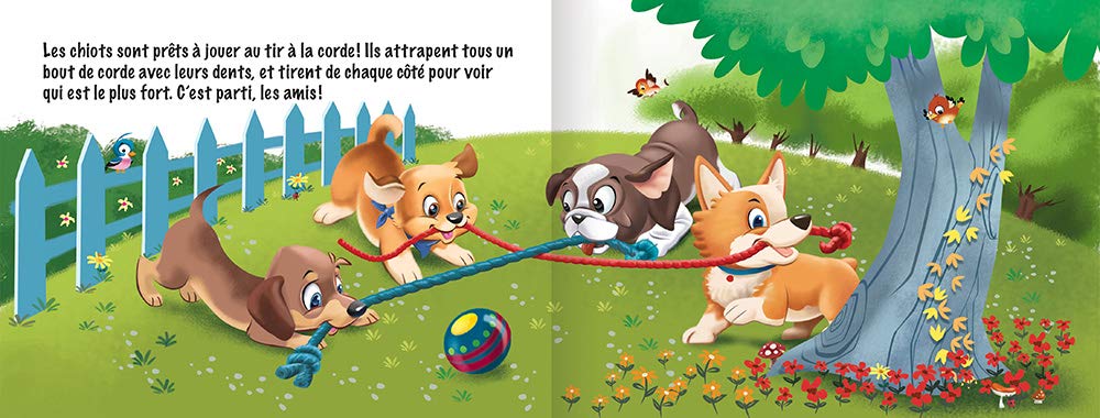 Phidal- Puppies 9782764359297 Cardboard Book with 12 Pages, 4 Figurines and a Game Board, Multi-Coloured