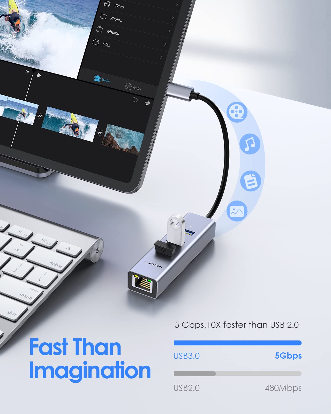 Adattatore LAN di rete USB 3.1 HUB TYPE-C a Ethernet 100Mbps RJ45 USB-C con splter HUB USB a 3 porte per laptop MacBook Pro  7