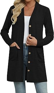 Sponsored Ad - Kinnette Womens Lightweight Long Sleeve Cardigan Open Front V Neck Casual Cardigans with Pockets