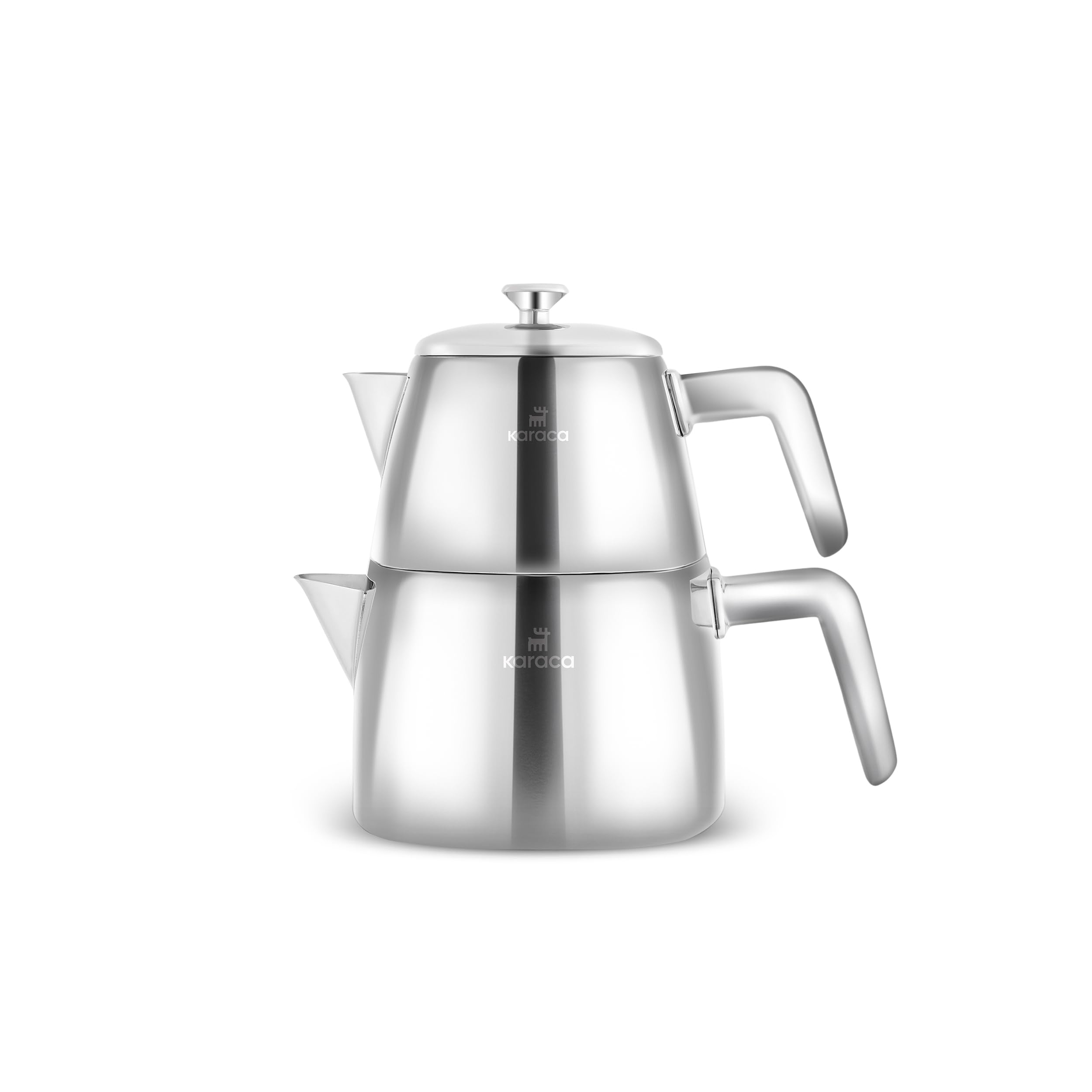 Karaca Brewinox INOX Teapot Set, 2-Piece Stainless Steel Turkish Tea Maker with Matching Accessories, Durable and Stylish Infuser Set, 15x15x15 cm (5.9x5.9x5.9 in), Silver Finish
