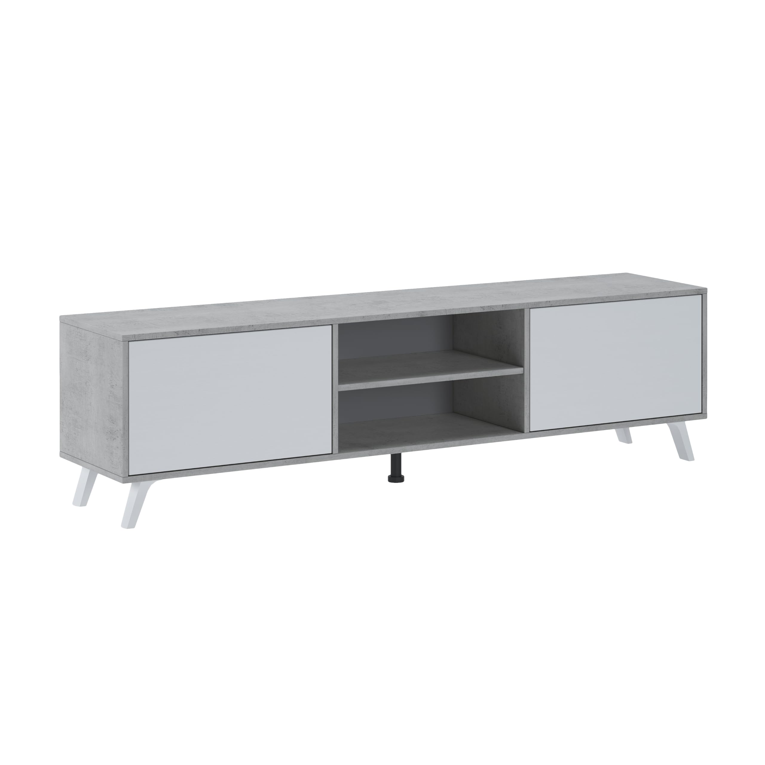 Arreditaly Mobile TV Moderno Con 2 Ante Battenti Ripiani Centrali Aperti Gambe Design Scandinavo Per Televisori fino a 75” 180 x 39,6 x 49 Cm Grigio Cemento E Bianco